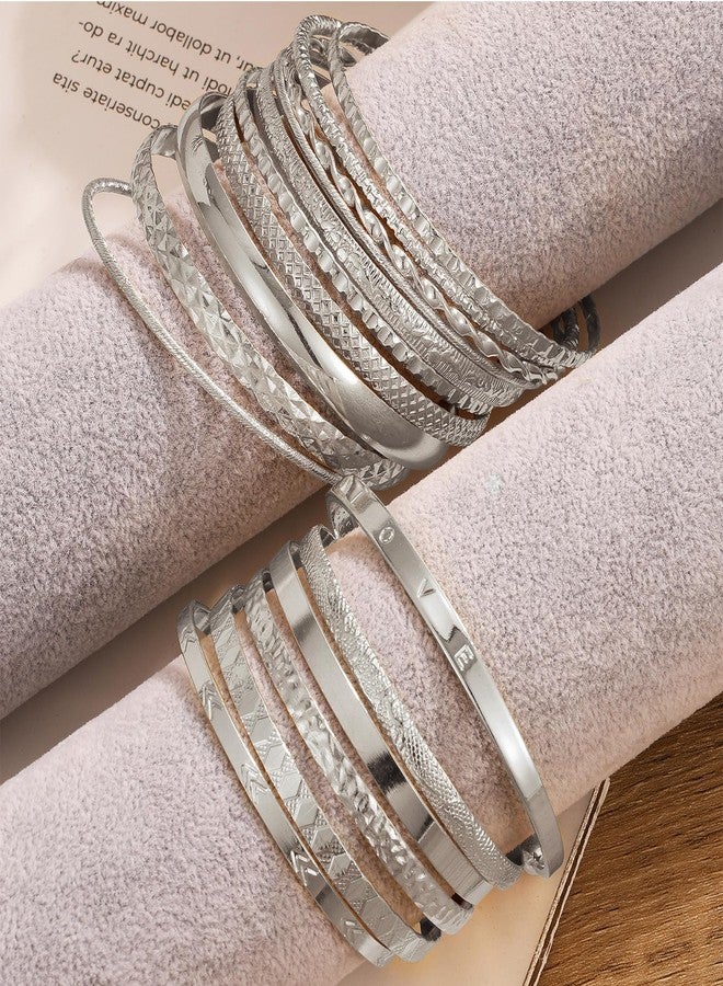 IFKM 5 PACK (35 PCS) Silver Chain Bangles Bracelets Set for Women, Silver Multiple Layered Stackable Open Cuff Bangle Anklet Bracelet Trendy Elegance Link Beads Italian Boho Cuban Jewelry for Women Gift - Image 4